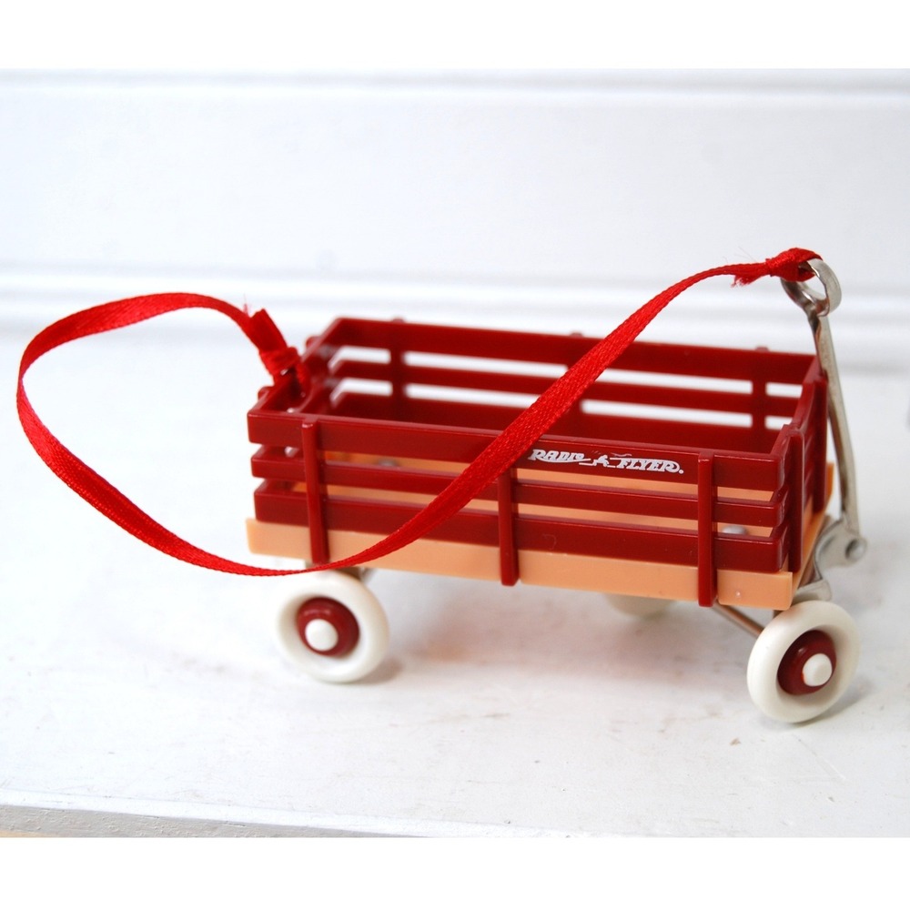 Vintage Radio‎ Flyer ornament Miniature Classic Little Red Wagon Ribbon Pull